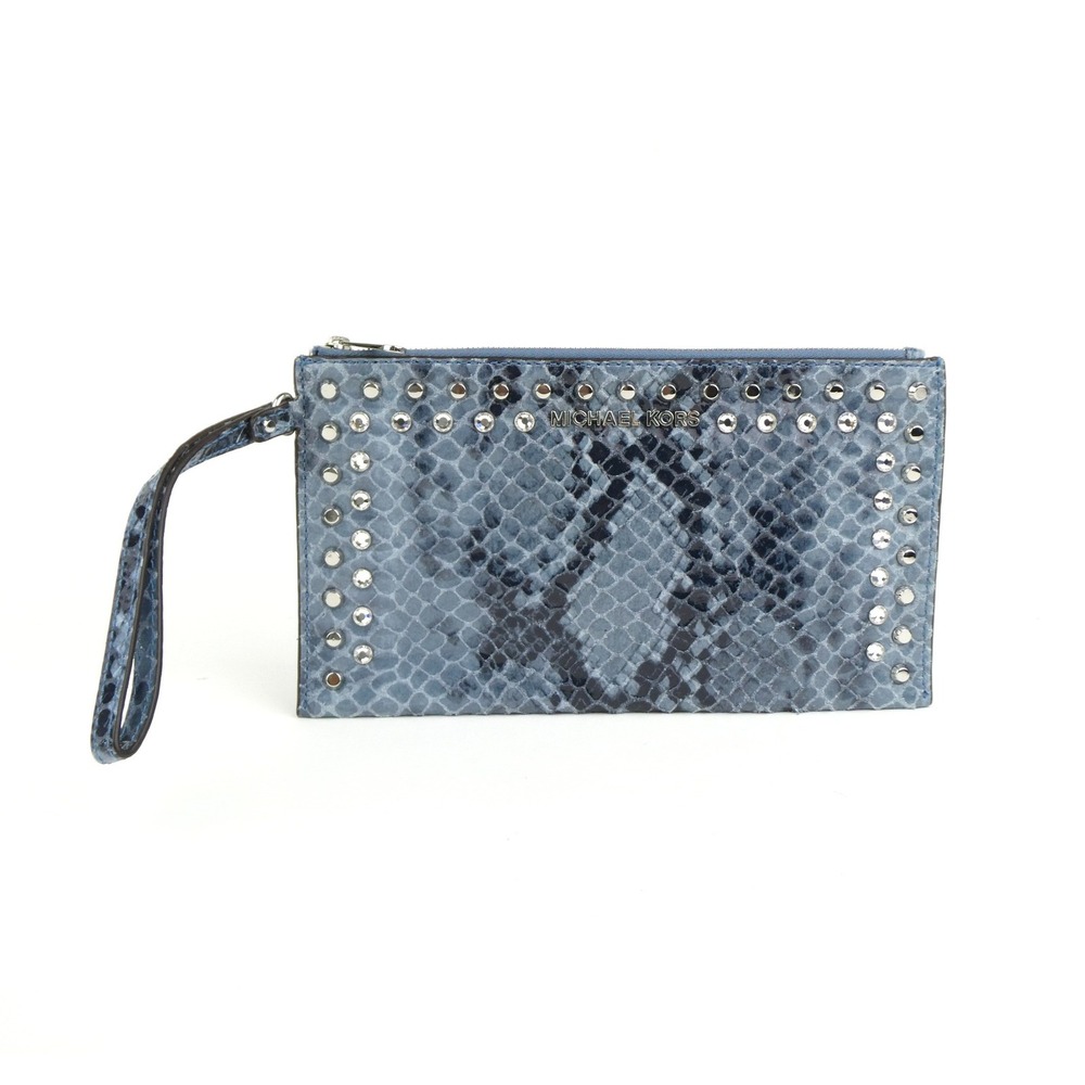 Michael Kors Jet Set Travel Denim Jewel Embossed Leather Large Clutch NWT